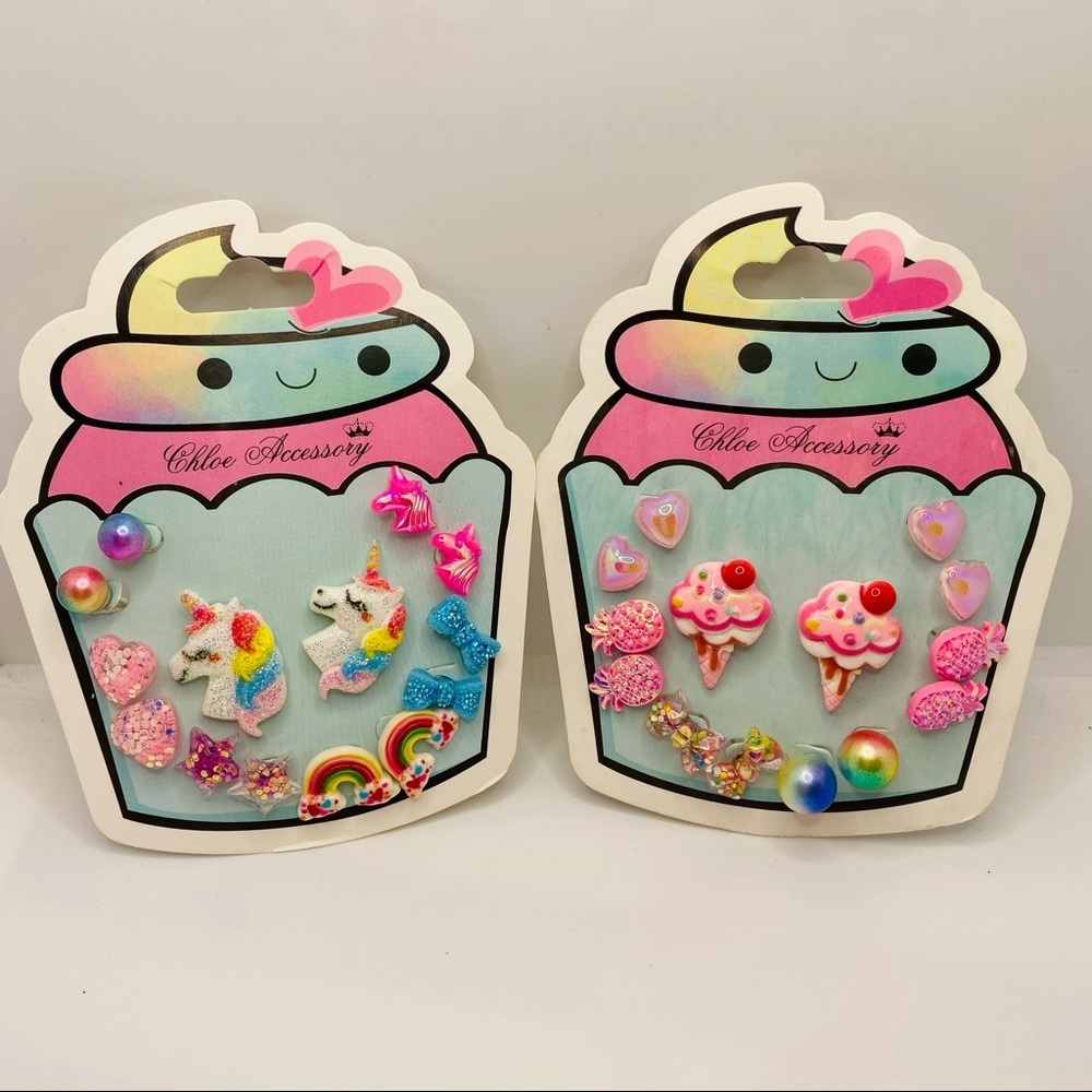 Earrings Kids Unicorn Cup cakes Pineapples Hearts and more! 14 Pairs Pie…